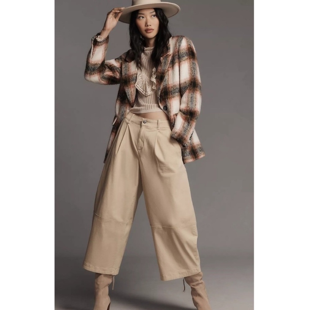 Maeve Pleated Barrel-Leg Chino Pants